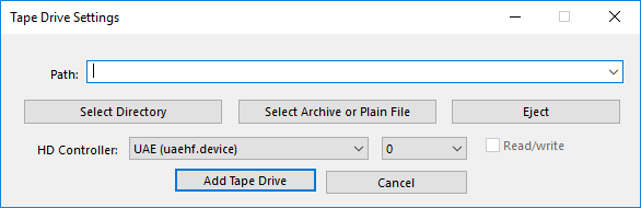 WinUAE - Add SCSI/IDE Tape Drive