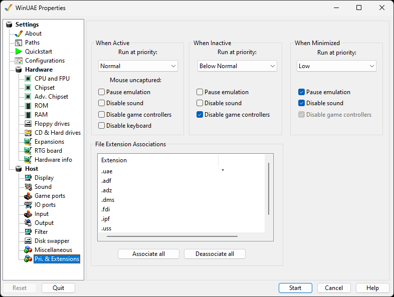 WinUAE - Pri. & Extensions