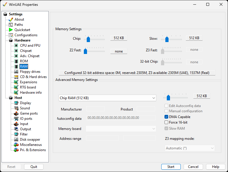 WinUAE - RAM