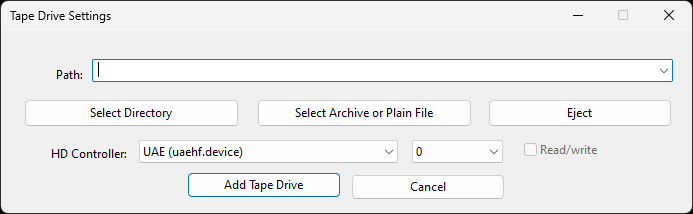 WinUAE - Add SCSI/IDE Tape Drive